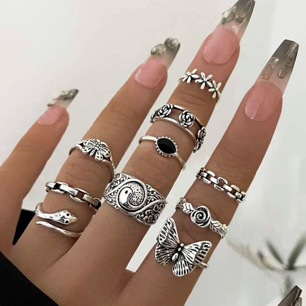2/$10 NEW! Boho 10 Piece Ring Set Midi Crystal Boho Cute Snake Peace Butterfly